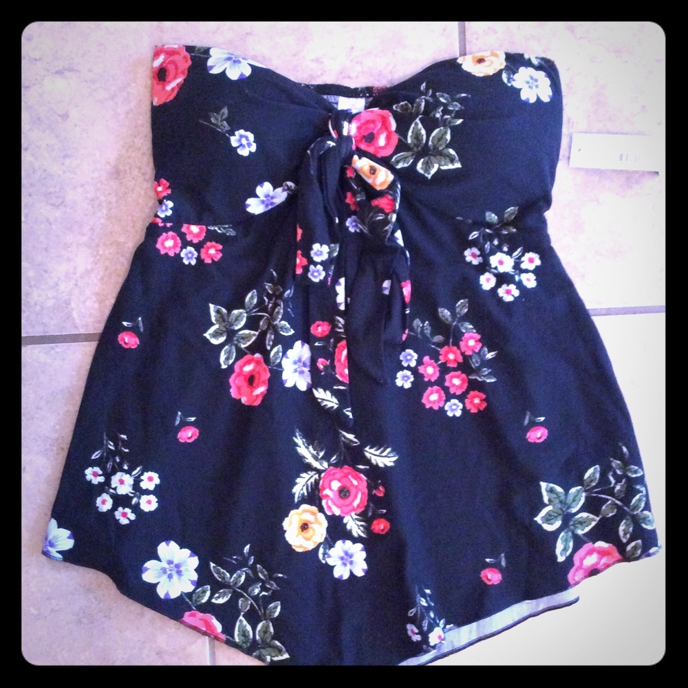 CUTE strapless Sz M floral peasant tunic top! NWT